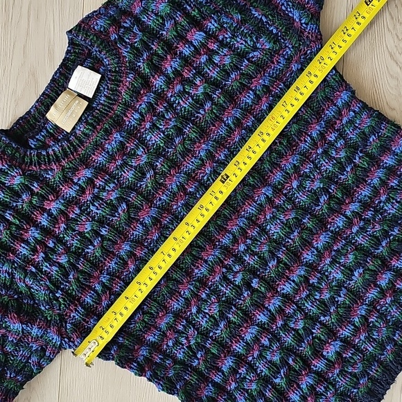 Liz Claiborne Aran Cable Knit Striped Ramie Granny Pullover Sweater Medium - Picture 7 of 12